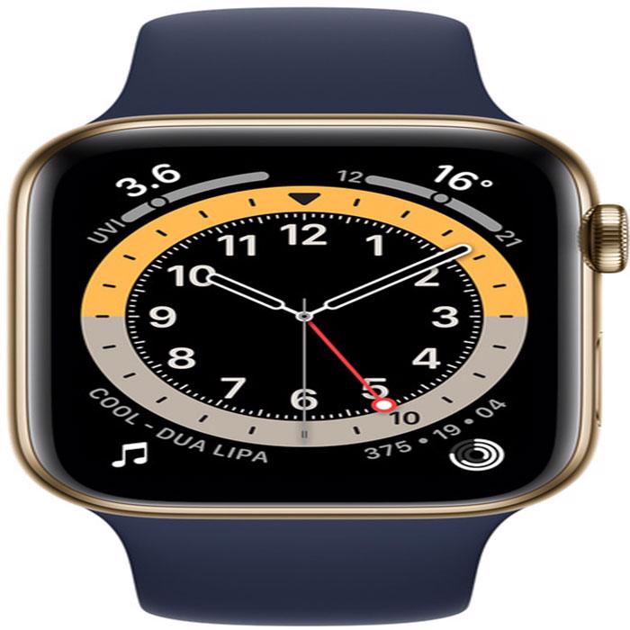 Apple Watch Series 6 GPS & 4G 44mm Gold Rustfri Stål Case Med Deep Navy Sport Band